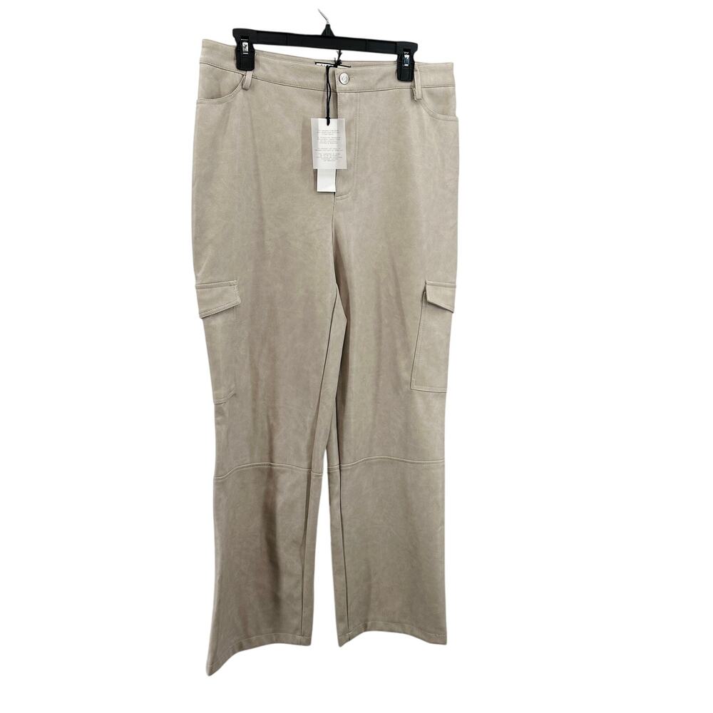 Bagatelle Vegan Leather Straight Leg Cargo Pants WMN L Tan Utility Style Pockets